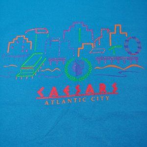 Vintage 90s Caesars Atlantic City Mens XXL T Shirt Blue Geometric Retro Casino